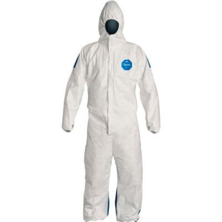 DUPONT DuPont Tyvek 400D Coverall, Hood, Elastic Wrist & Ankle, Stormflap, White Blue, LG, 25/Qty TD127SWBLG0025CM